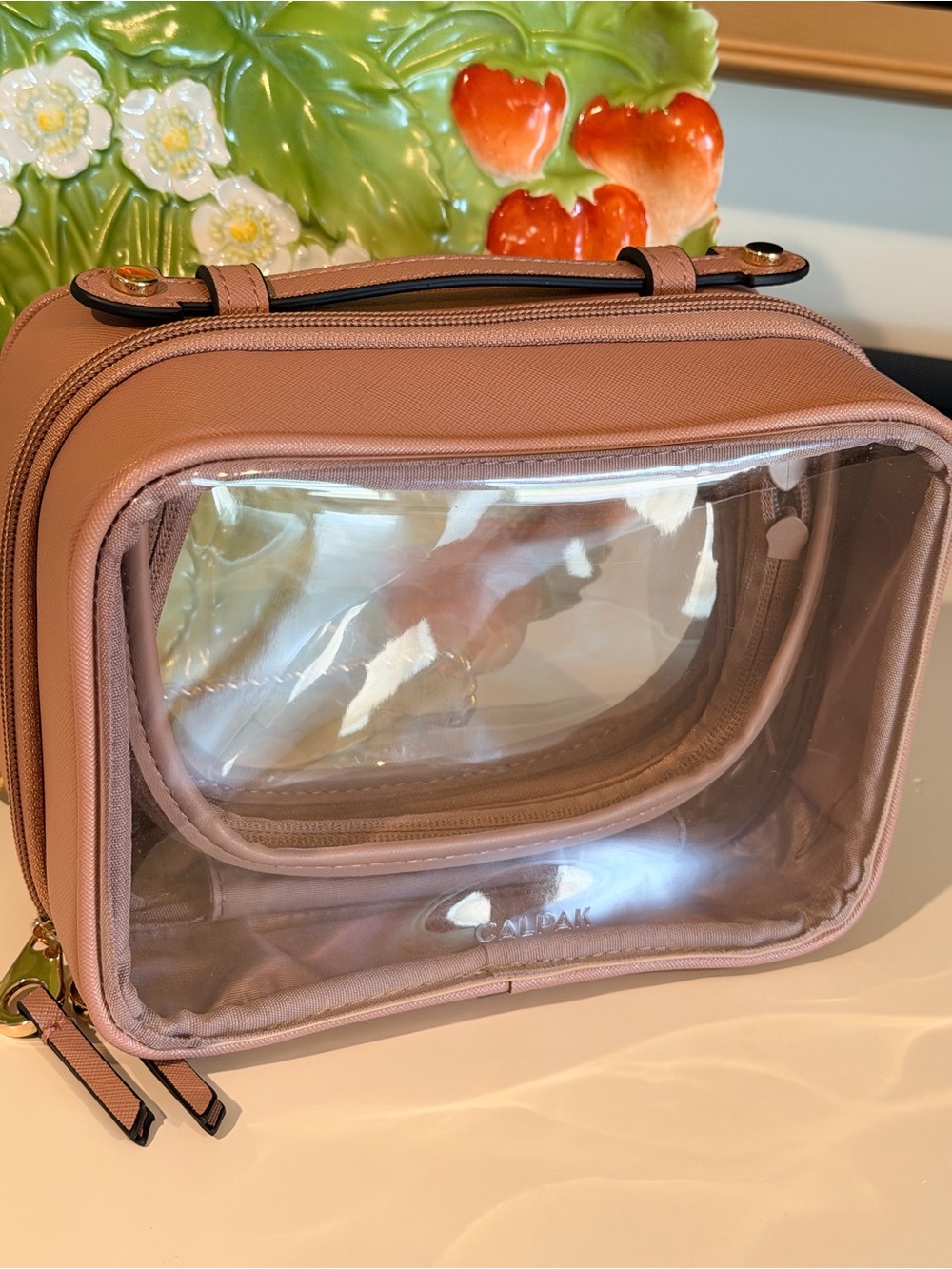 Calpak Small Clear Cosmetic Case in Mauve